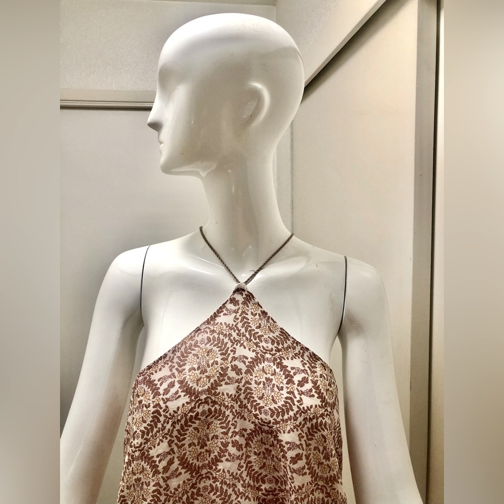 NWT Free People Floral Halter Top in Brown and Cream